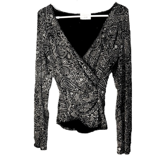 Black and Silver Paisley Sparkly Wrap Top - Picture 1 of 6